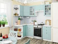 Небольшая угловая кухня в голубом и белом цвете Нижнекамск
